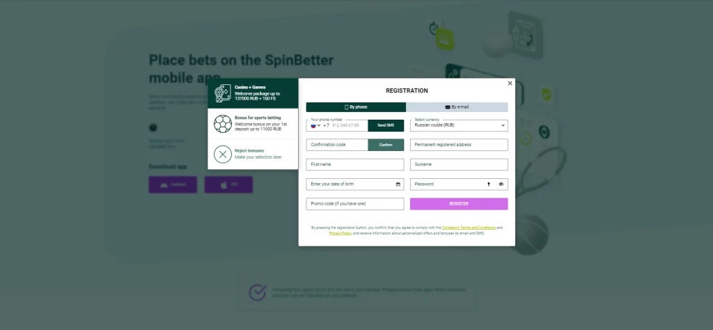 Spinbetter ro‘yxatdan o‘tish